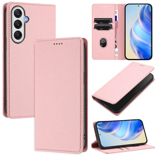 For Samsung Galaxy A26 5G Wallet Case RFID Blocking Litchi Texture Leather Mobile Cover - Pink - 1