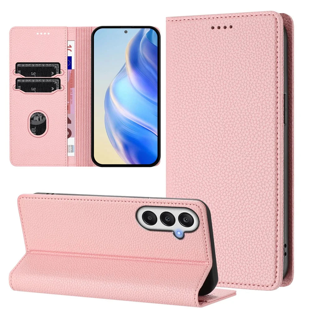For Samsung Galaxy A26 5G Wallet Case RFID Blocking Litchi Texture Leather Mobile Cover - Pink - 4