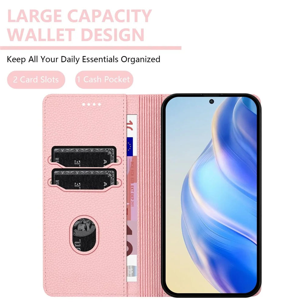 For Samsung Galaxy A26 5G Wallet Case RFID Blocking Litchi Texture Leather Mobile Cover - Pink - 5