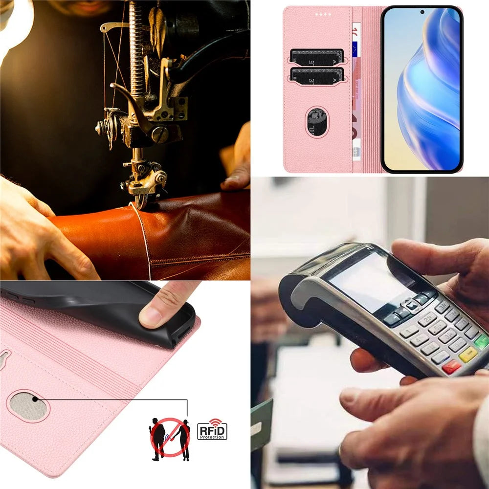 For Samsung Galaxy A26 5G Wallet Case RFID Blocking Litchi Texture Leather Mobile Cover - Pink - 7