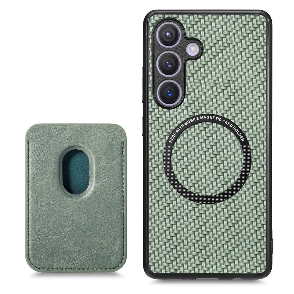 For Samsung Galaxy S25+ Case Magnetic Detachable Card Holder Phone Back Cover - Green - 4