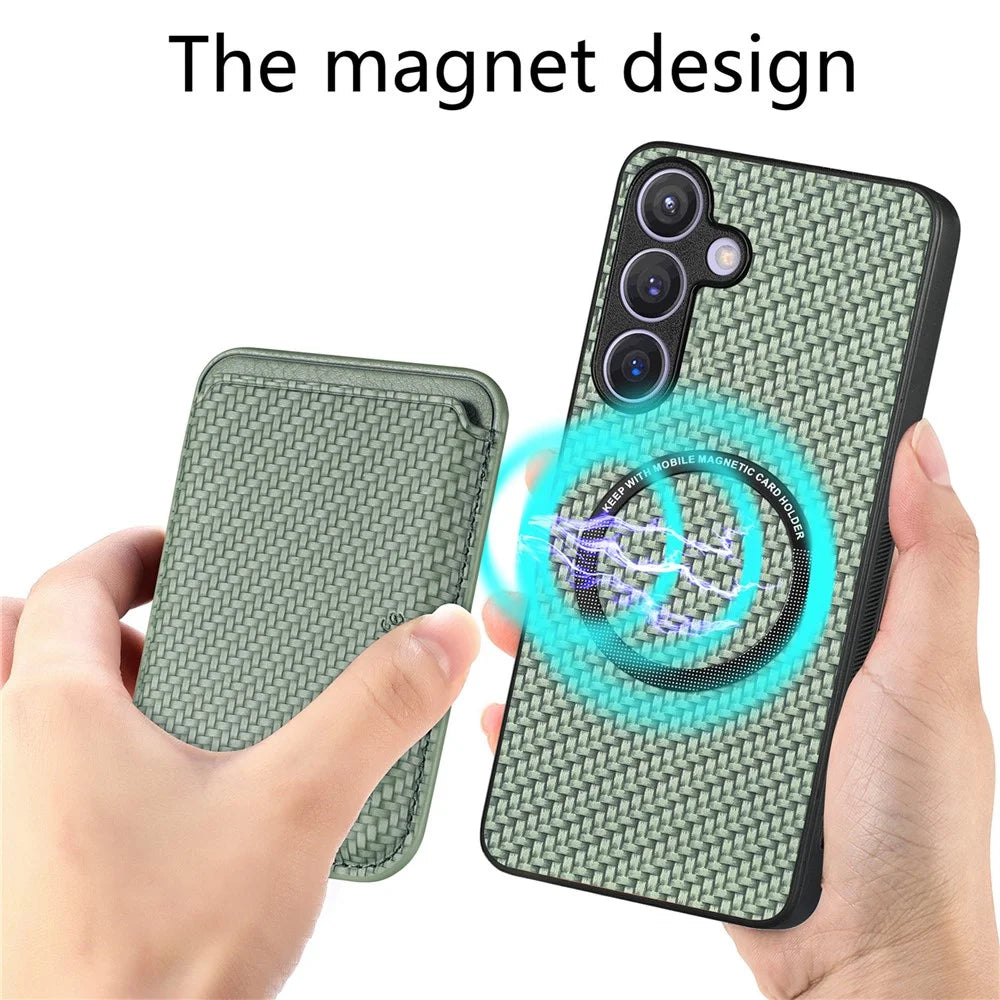 For Samsung Galaxy S25+ Case Magnetic Detachable Card Holder Phone Back Cover - Green - 5
