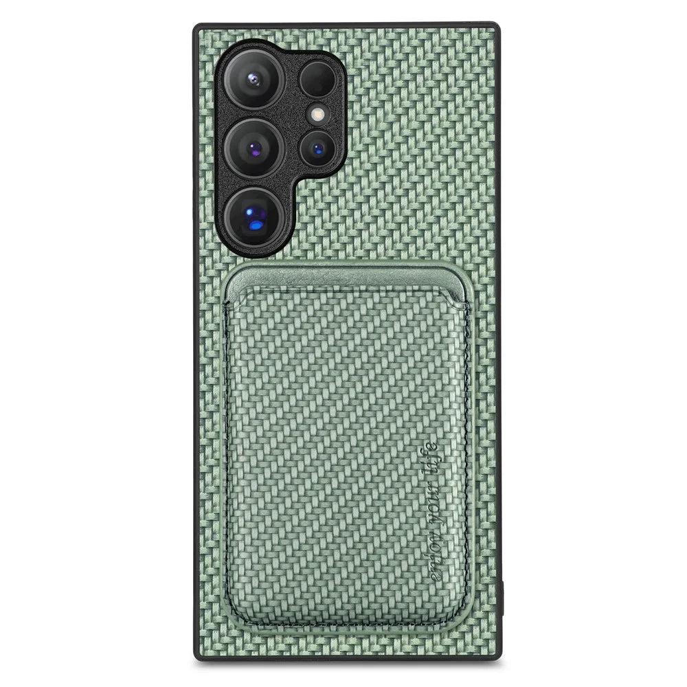 For Samsung Galaxy S25 Ultra Case Magnetic Detachable Card Holder Phone Back Cover - Green - 1