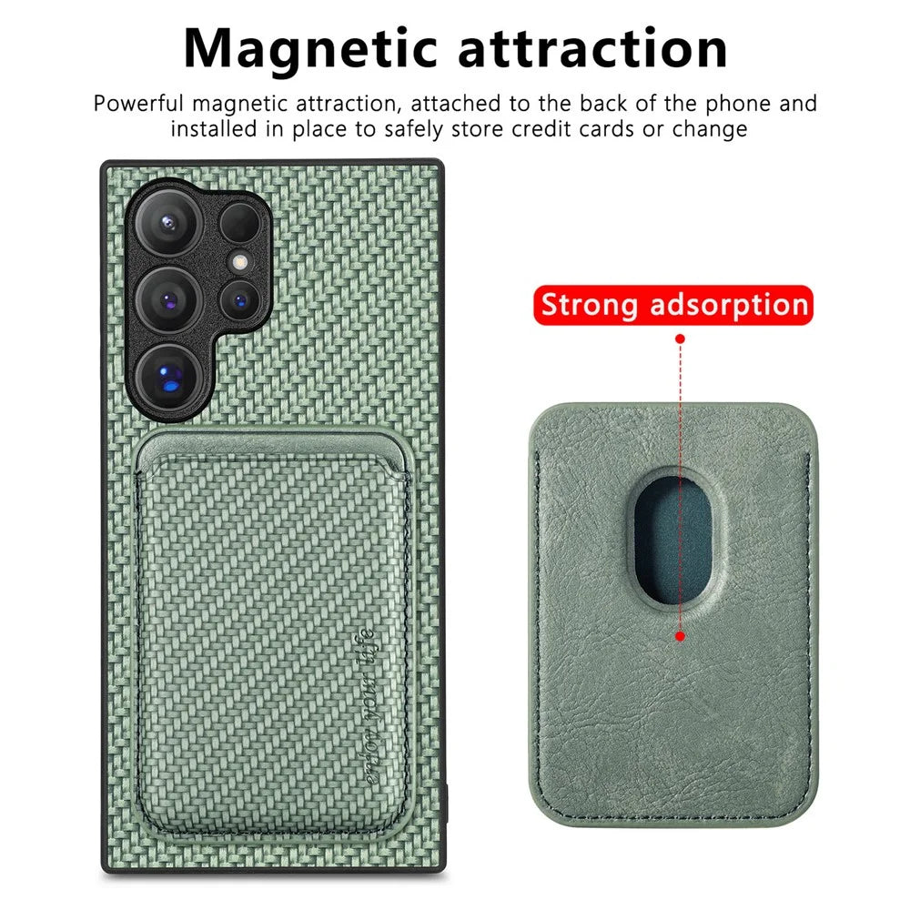 For Samsung Galaxy S25 Ultra Case Magnetic Detachable Card Holder Phone Back Cover - Green - 2