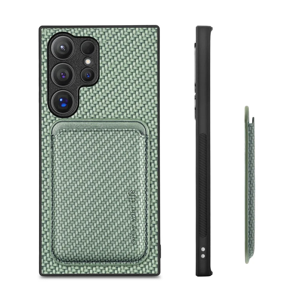 For Samsung Galaxy S25 Ultra Case Magnetic Detachable Card Holder Phone Back Cover - Green - 3