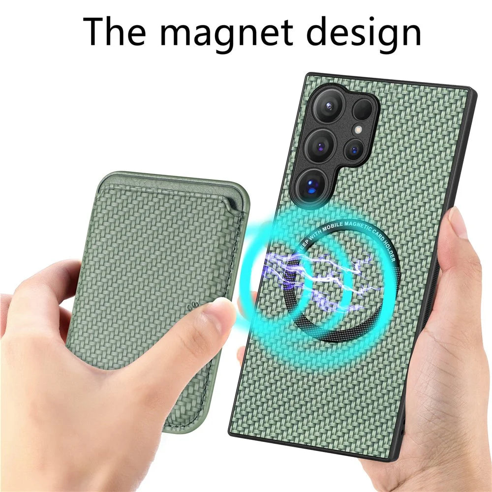 For Samsung Galaxy S25 Ultra Case Magnetic Detachable Card Holder Phone Back Cover - Green - 5