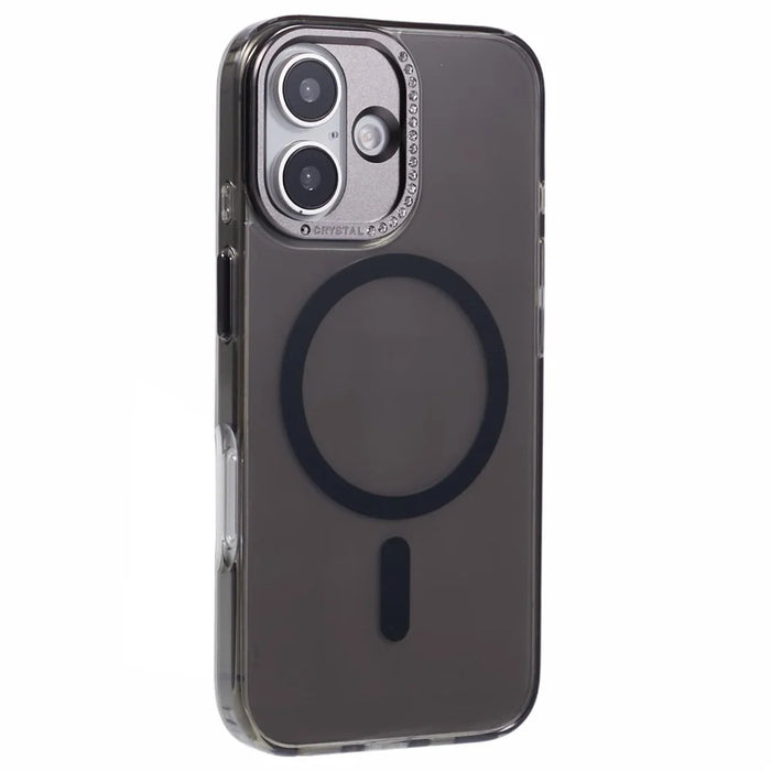 For iPhone 16 Plus Case Compatible with MagSafe TPU+PC Phone Back Cover Rhinestone Decor - Transparent Black - 1