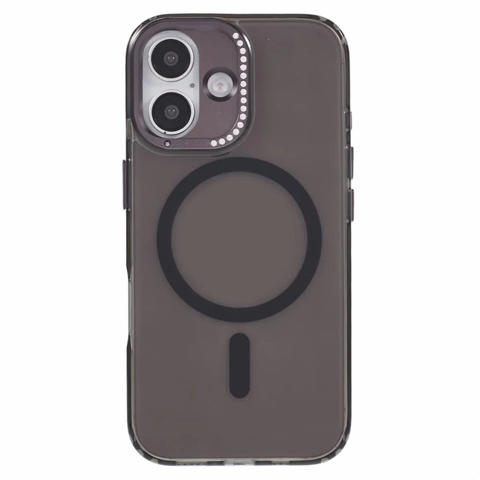 For iPhone 16 Plus Case Compatible with MagSafe TPU+PC Phone Back Cover Rhinestone Decor - Transparent Black - 3