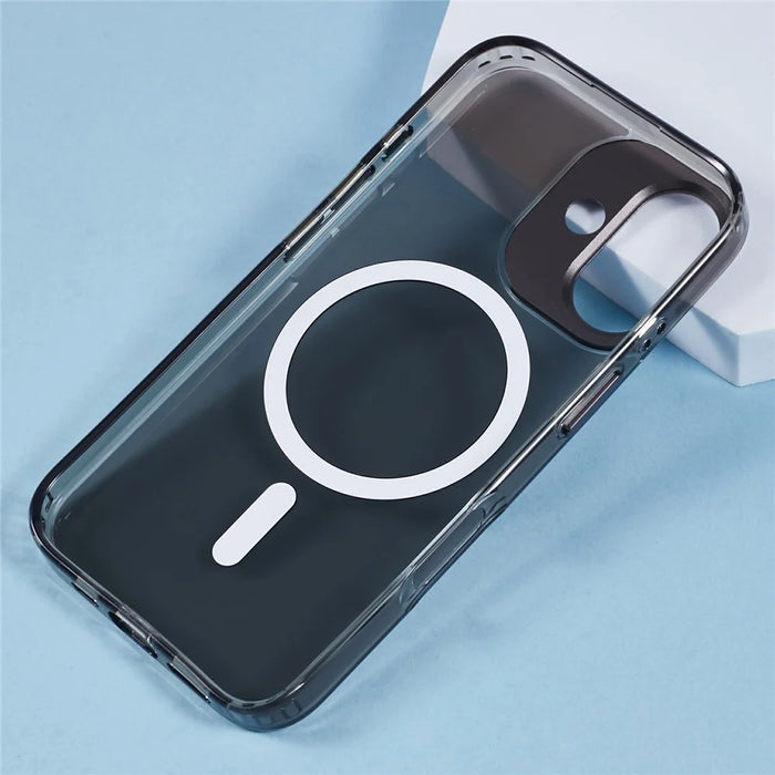 For iPhone 16 Plus Case Compatible with MagSafe TPU+PC Phone Back Cover Rhinestone Decor - Transparent Black - 6