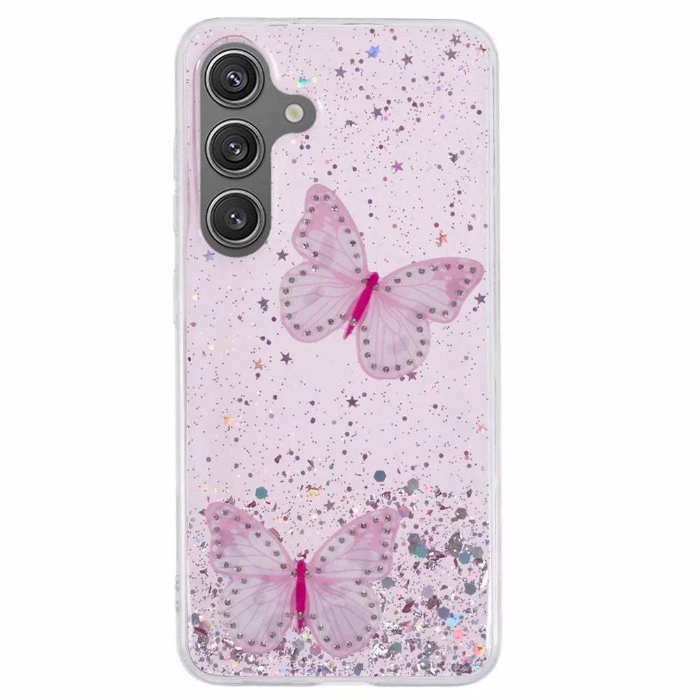 For Samsung Galaxy S25+ Case Epoxy PVC Butterfly TPU Aesthetics Phone Cover - Pink - 1