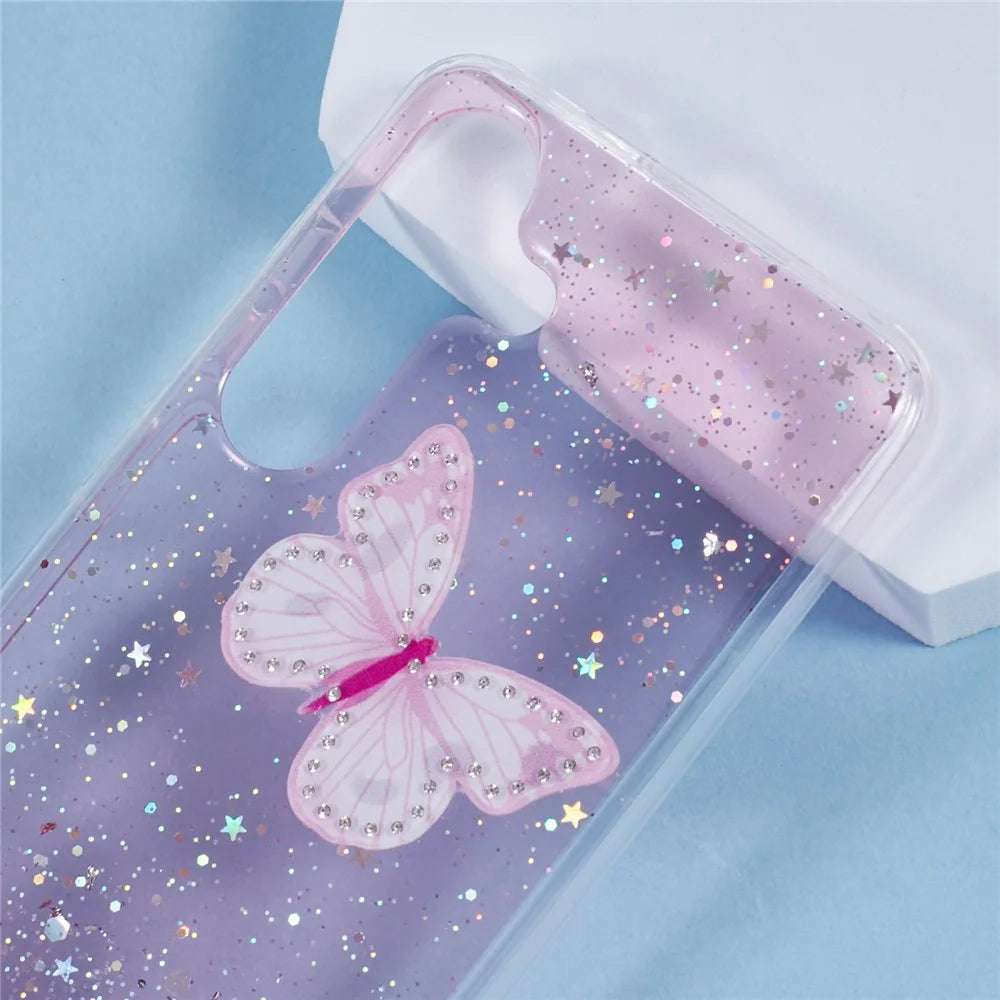 For Samsung Galaxy S25+ Case Epoxy PVC Butterfly TPU Aesthetics Phone Cover - Pink - 4
