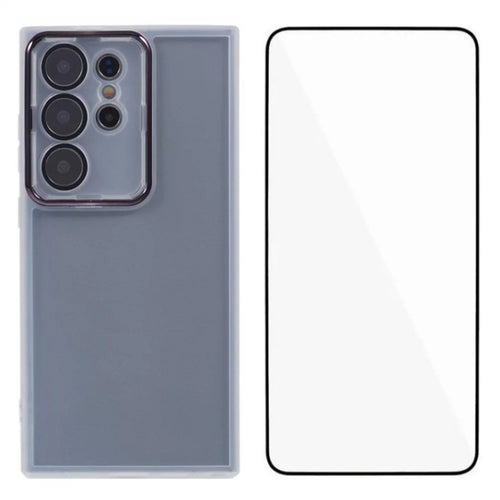 WANLONFENG DKSM Series for Samsung Galaxy S25 Ultra TPU Case Electroplated Frame with Tempered Glass -  Transparent White - 1