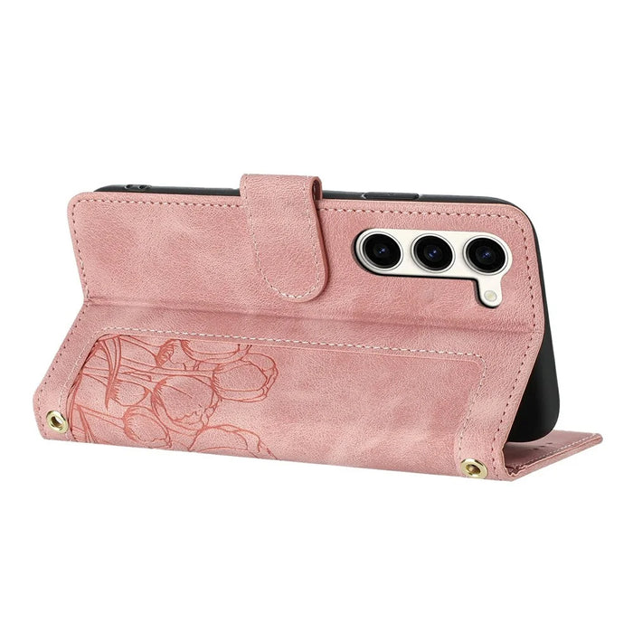 For Samsung Galaxy S23+ Case Tulip Leather Phone Cover with 5 Card Slots Wallet - Pink - 2