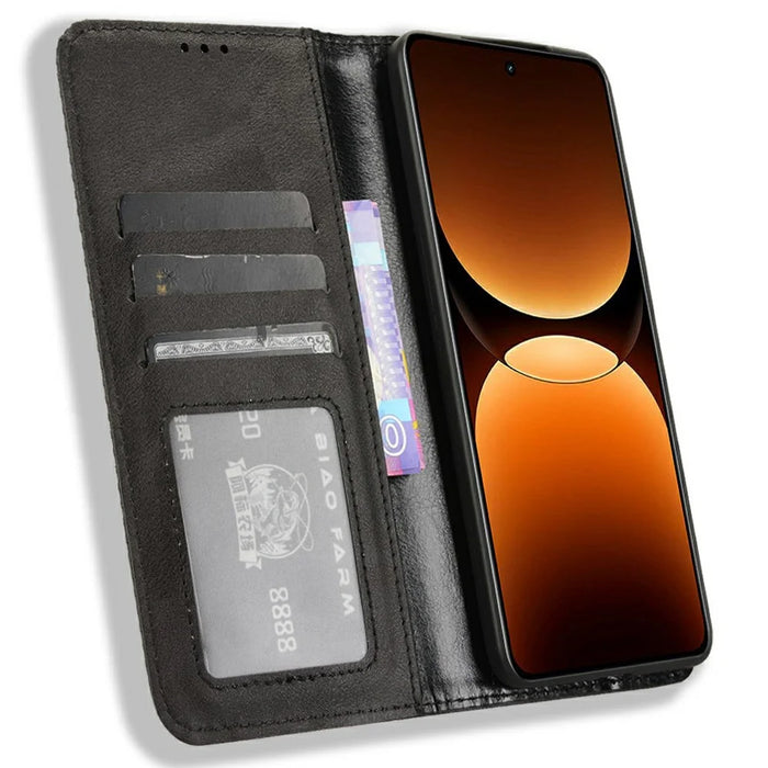 For Realme GT 7 Pro 5G Leather Case Wallet Stand Retro Texture Phone Cover - Black - 2