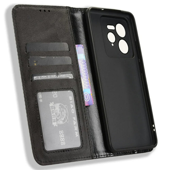 For Realme GT 7 Pro 5G Leather Case Wallet Stand Retro Texture Phone Cover - Black - 4