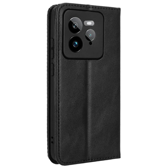 For Realme GT 7 Pro 5G Leather Case Wallet Stand Retro Texture Phone Cover - Black - 7
