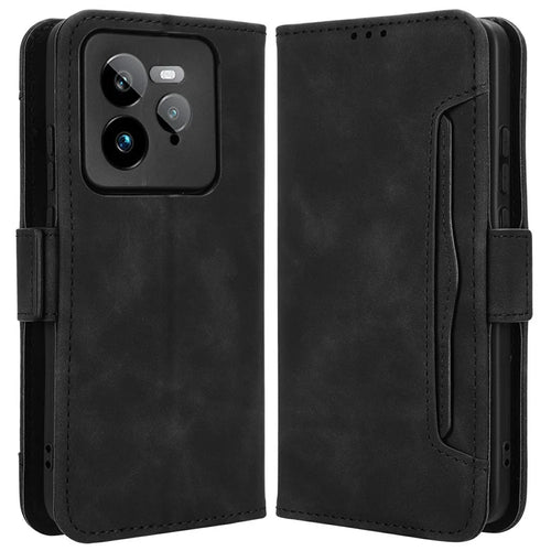 For Realme GT 7 Pro 5G Leather Case Phone Wallet Cover with Multiple Card Slots - Black - 1