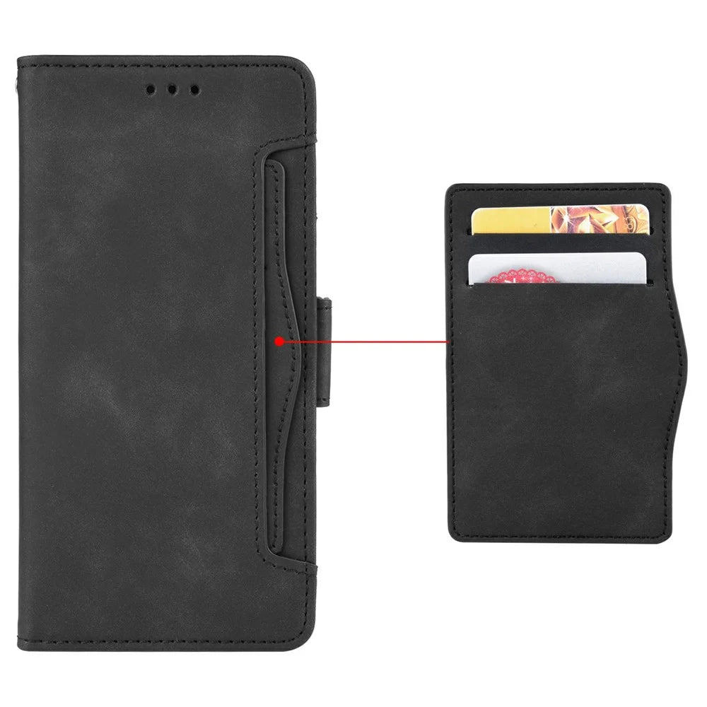For Realme GT 7 Pro 5G Leather Case Phone Wallet Cover with Multiple Card Slots - Black - 6