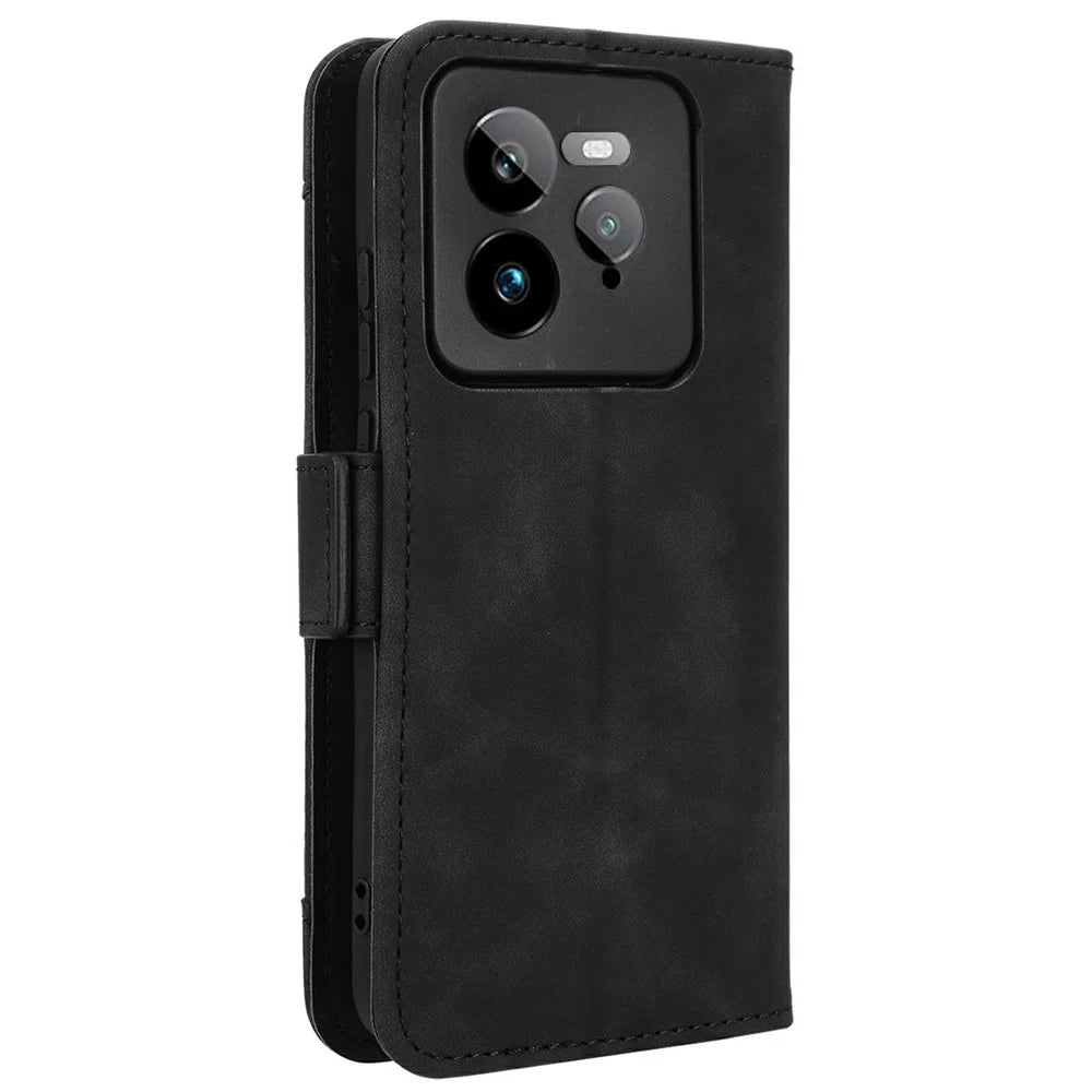 For Realme GT 7 Pro 5G Leather Case Phone Wallet Cover with Multiple Card Slots - Black - 7