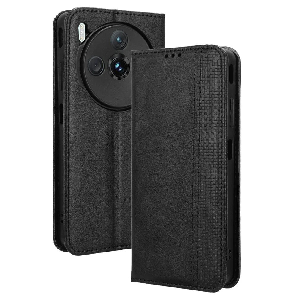 For ZTE nubia Z60S Pro 5G Leather Case Wallet Stand Retro Texture Phone Cover - Black - 1