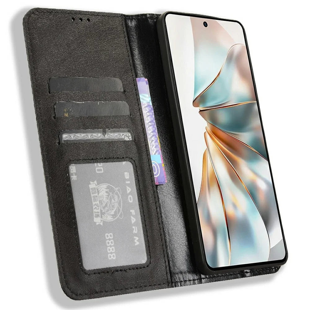 For ZTE nubia Z60S Pro 5G Leather Case Wallet Stand Retro Texture Phone Cover - Black - 2