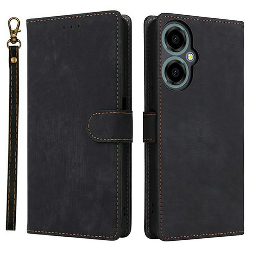 For BLU G64 Wallet Case RFID Blocking PU Leather Cover Stand View - Black - 1