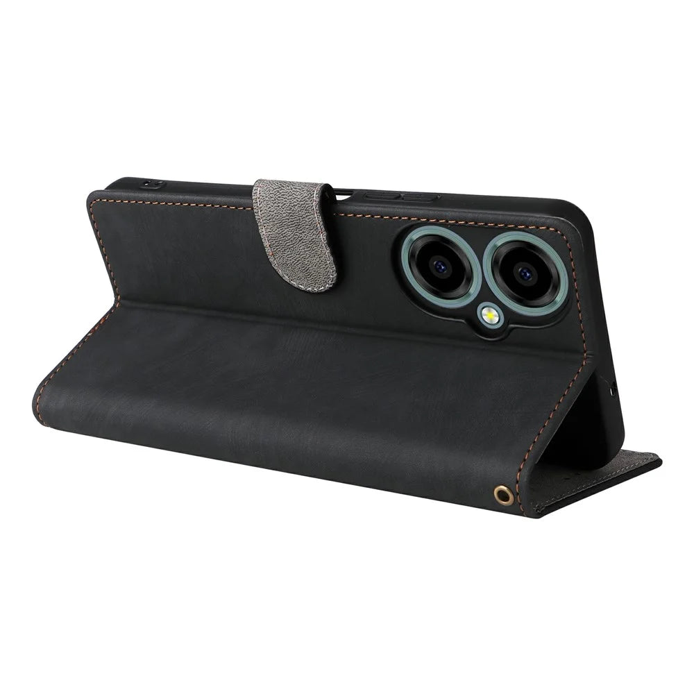 For BLU G64 Wallet Case RFID Blocking PU Leather Cover Stand View - Black - 5