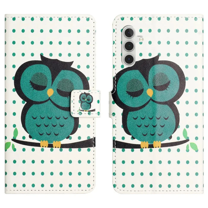 For Samsung Galaxy A17 5G / A17 4G / A26 5G Case Pattern Print PU Leather Wallet Phone Cover - Dots Owl - 1