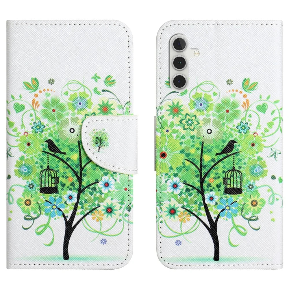 For Samsung Galaxy A18 5G / A17 5G / A17 4G / A26 5G Leather Case Pattern Printing Cross Texture Phone Cover - Green Tree - 1
