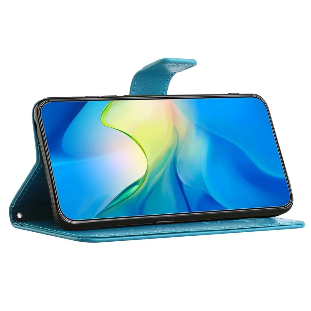 For Samsung Galaxy A18 5G / A17 5G / A17 4G / A26 5G Case Wallet Stand Imprinted Butterfly Flower PU Leather Phone Cover - Blue - 2