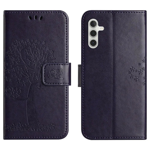 For Samsung Galaxy A17 5G / A17 4G / A26 5G Case PU Leather Owl Tree Imprinted Wallet Phone Cover - Dark Purple - 1
