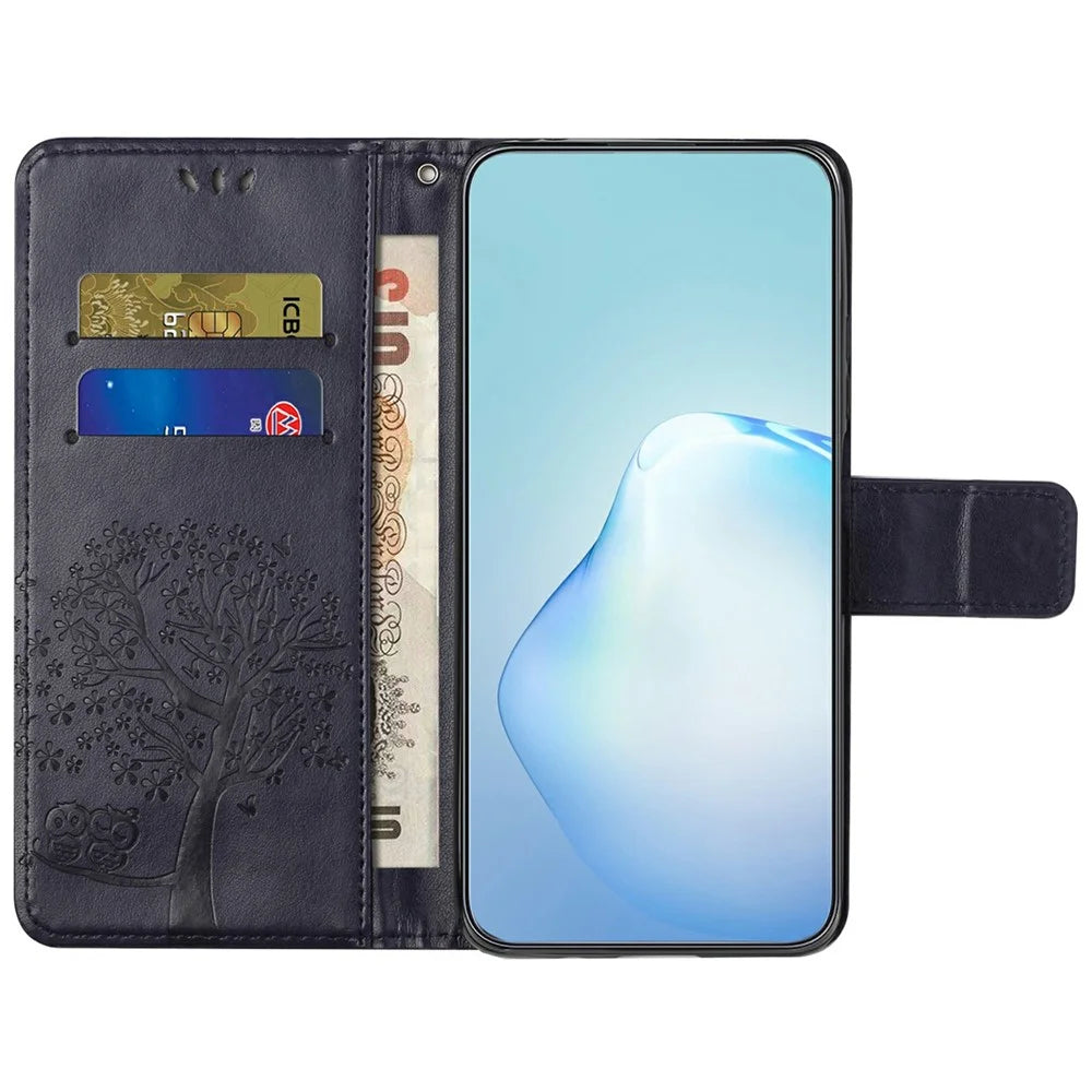 For Samsung Galaxy A17 5G / A17 4G / A26 5G Case PU Leather Owl Tree Imprinted Wallet Phone Cover - Dark Purple - 3