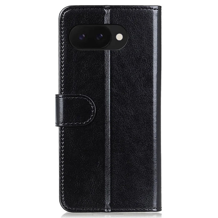 For Google Pixel 9a Case Crazy Horse Texture PU Leather Phone Stand Cover - Black - 6