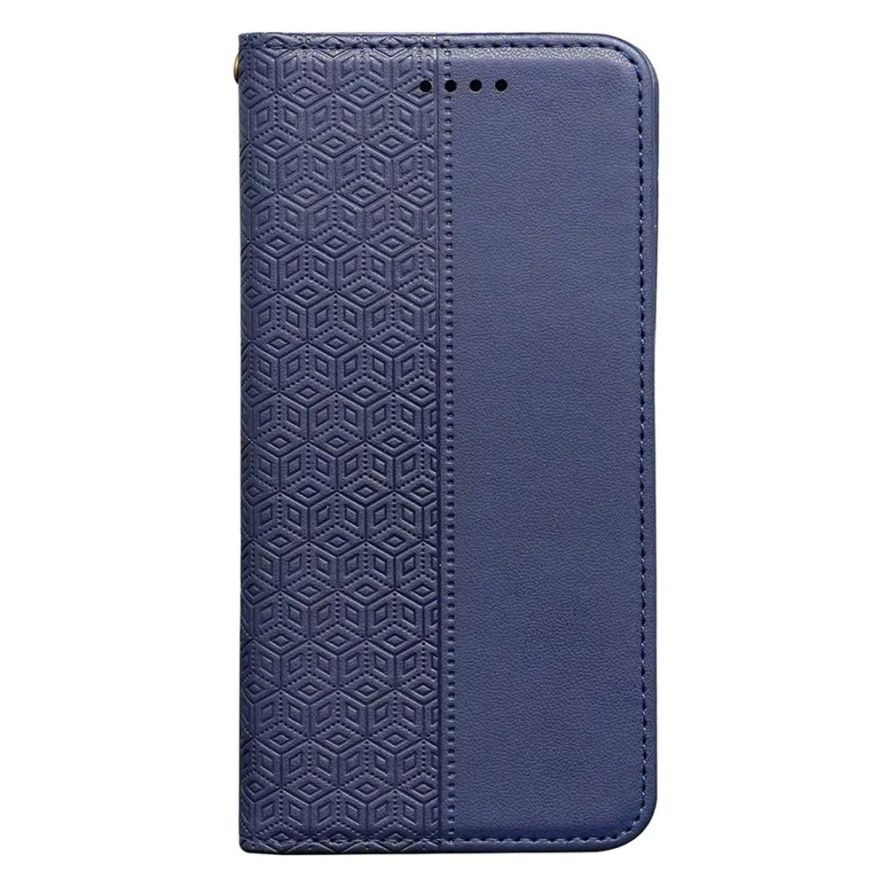 For Samsung Galaxy A36 5G / A56 5G Wallet Phone Case Checkered Pattern Imprint Leather Flip Cover with Wrist Strap - Blue - 6