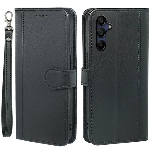 For Samsung Galaxy A36 5G / A56 5G Wallet Case Magnetic Snap Leather Phone Cover with Strap - Black - 1