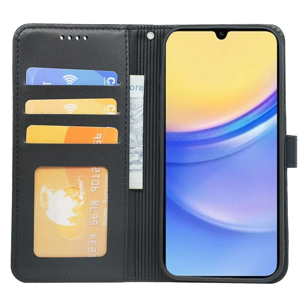 For Samsung Galaxy A36 5G / A56 5G Wallet Case Magnetic Snap Leather Phone Cover with Strap - Black - 3