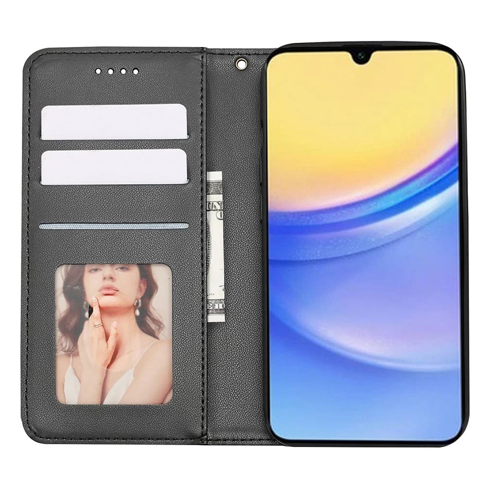 For Samsung Galaxy A36 5G / A56 5G Wallet Phone Case Checkered Pattern Imprint Leather Flip Cover with Wrist Strap - Black - 2