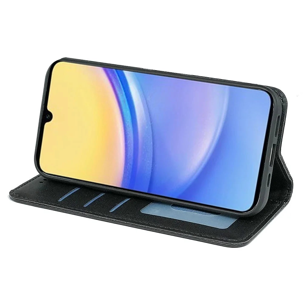 For Samsung Galaxy A36 5G / A56 5G Wallet Phone Case Checkered Pattern Imprint Leather Flip Cover with Wrist Strap - Black - 3