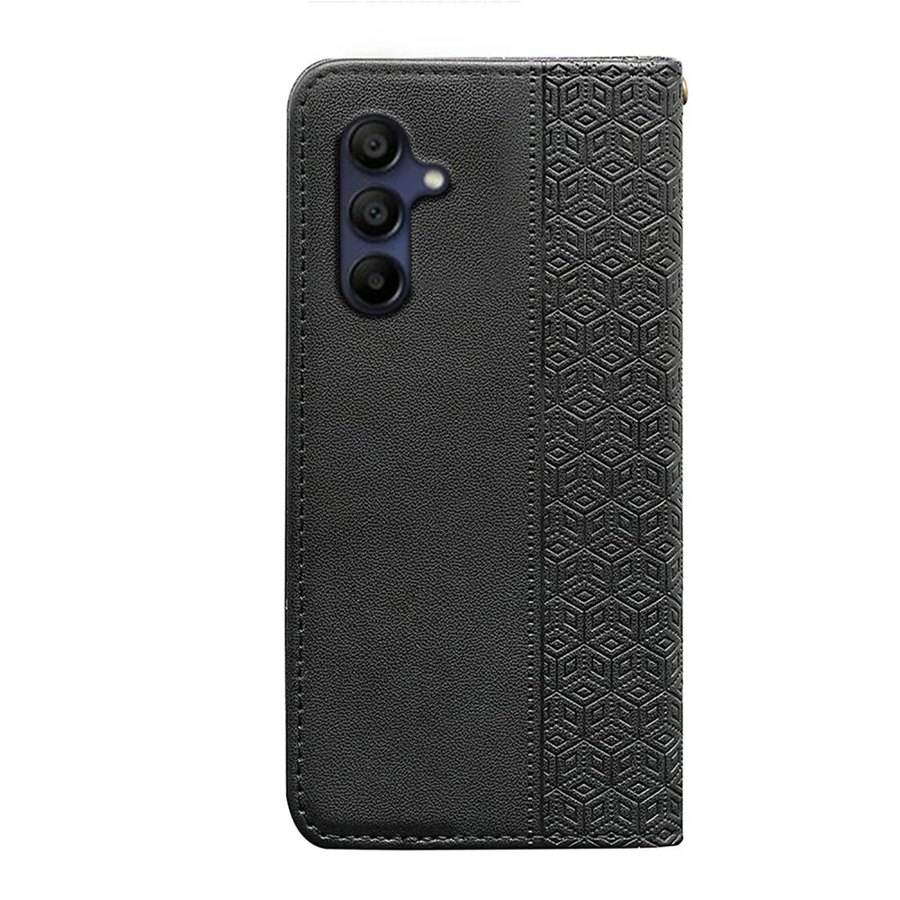 For Samsung Galaxy A36 5G / A56 5G Wallet Phone Case Checkered Pattern Imprint Leather Flip Cover with Wrist Strap - Black - 5