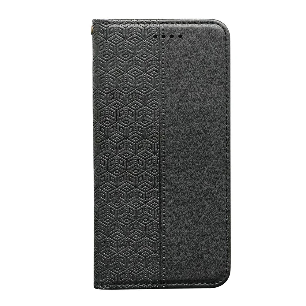 For Samsung Galaxy A36 5G / A56 5G Wallet Phone Case Checkered Pattern Imprint Leather Flip Cover with Wrist Strap - Black - 6