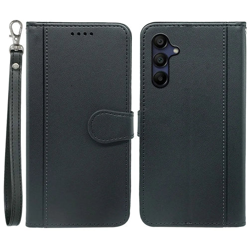 For Samsung Galaxy A36 5G / A56 5G Wallet Case Magnetic Snap Leather Phone Cover with Strap - Black - 1