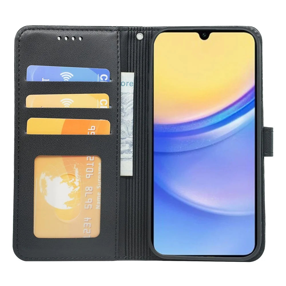 For Samsung Galaxy A36 5G / A56 5G Wallet Case Magnetic Snap Leather Phone Cover with Strap - Black - 2