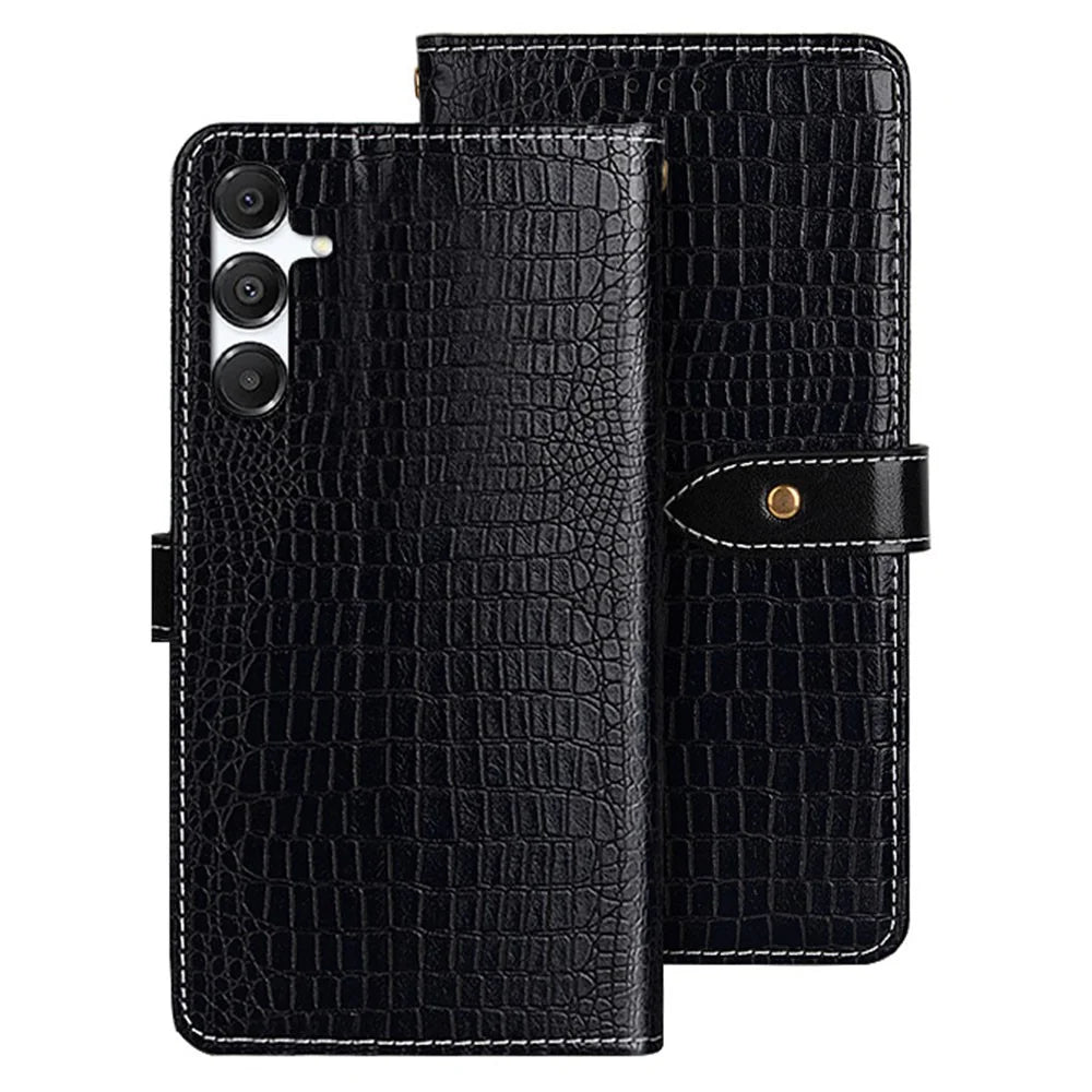 IDEWEI For Samsung Galaxy A36 5G / A56 5G Case Crocodile Texture PU Leather Flip Phone Cover - Black - 1
