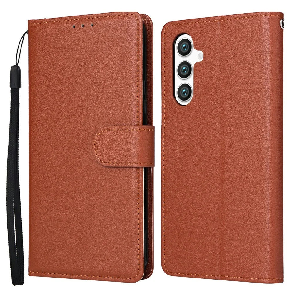 For Samsung Galaxy S25 / S24 Case Wallet Stand View PU Leather Phone Cover - Brown - 1