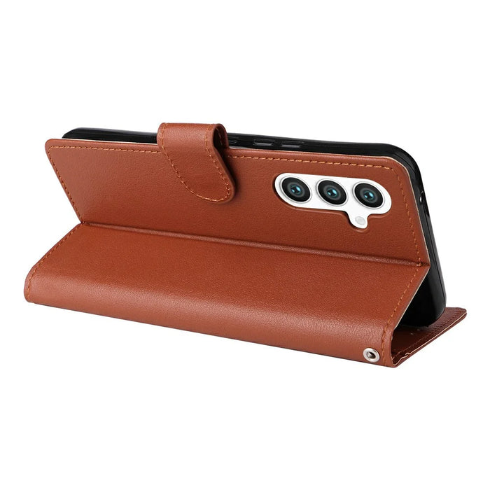 For Samsung Galaxy S25+ / S24+ Case Wallet Stand View PU Leather Phone Cover - Brown - 3