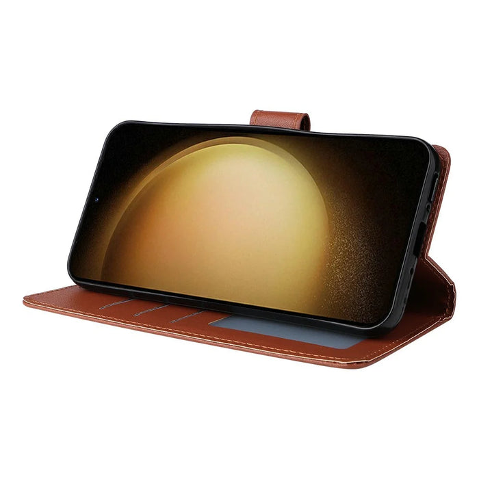 For Samsung Galaxy S25+ / S24+ Case Wallet Stand View PU Leather Phone Cover - Brown - 4
