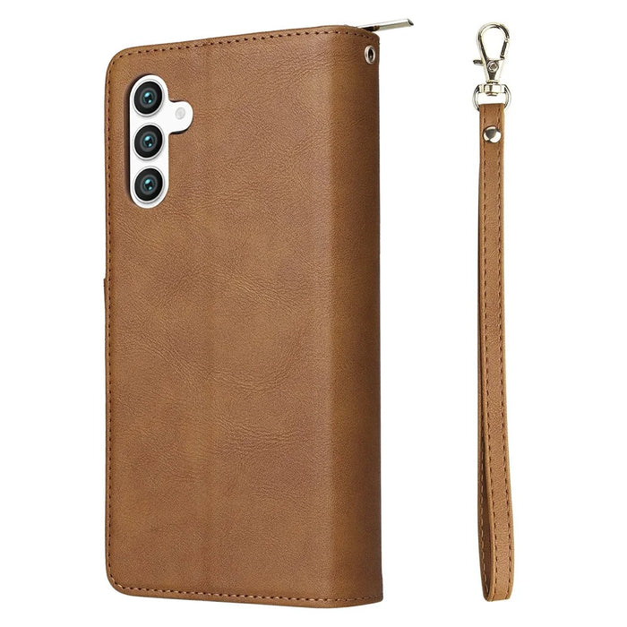 For Samsung Galaxy S25 / S24 Case Zipper Pocket PU Leather Phone Cover with Hand Strap - Brown - 7