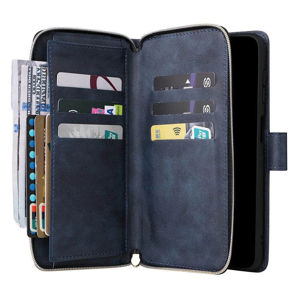 For Samsung Galaxy S25+ / S24+ Case Zipper Pocket PU Leather Phone Cover with Hand Strap - Blue - 3