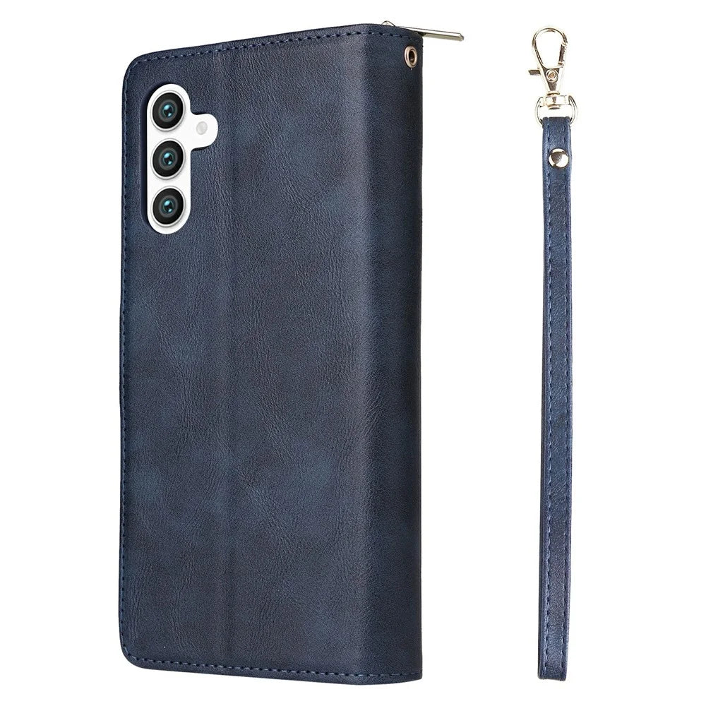 For Samsung Galaxy S25+ / S24+ Case Zipper Pocket PU Leather Phone Cover with Hand Strap - Blue - 7