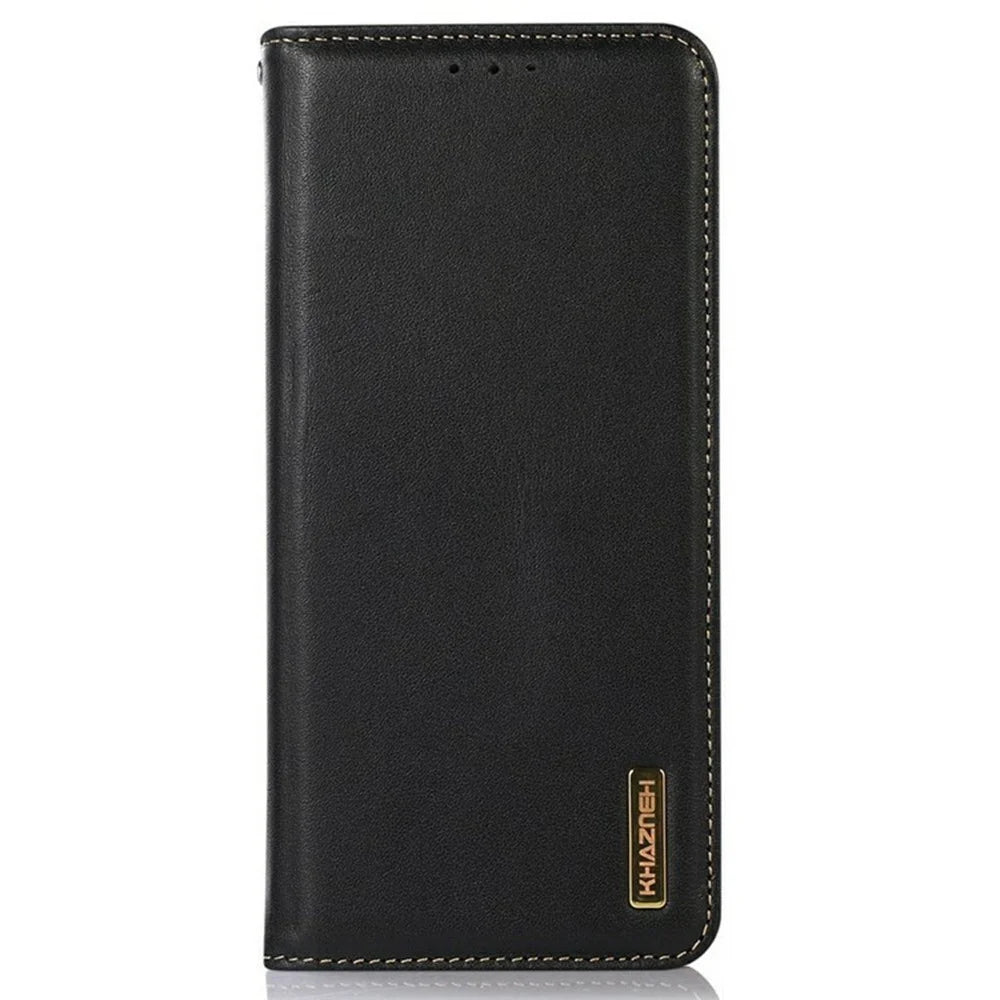 KHAZNEH For Samsung Galaxy A36 5G Case Genuine Cow Leather Wallet Phone Cover Nappa Texture - Black - 6